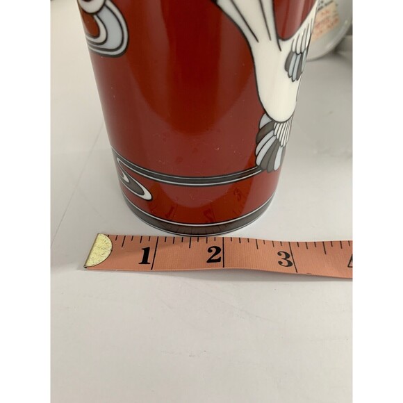 Set of 4 Rare Fitz & Floyd Mouchet d'Argent Mugs Cups 1978 Cinnamon Red & Gray - Picture 10 of 12